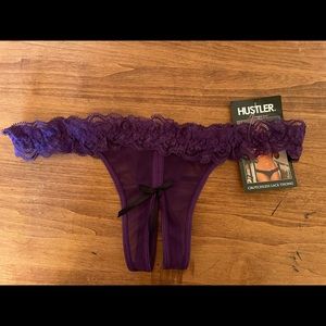 Purple Crotchless Lace Thong Panties